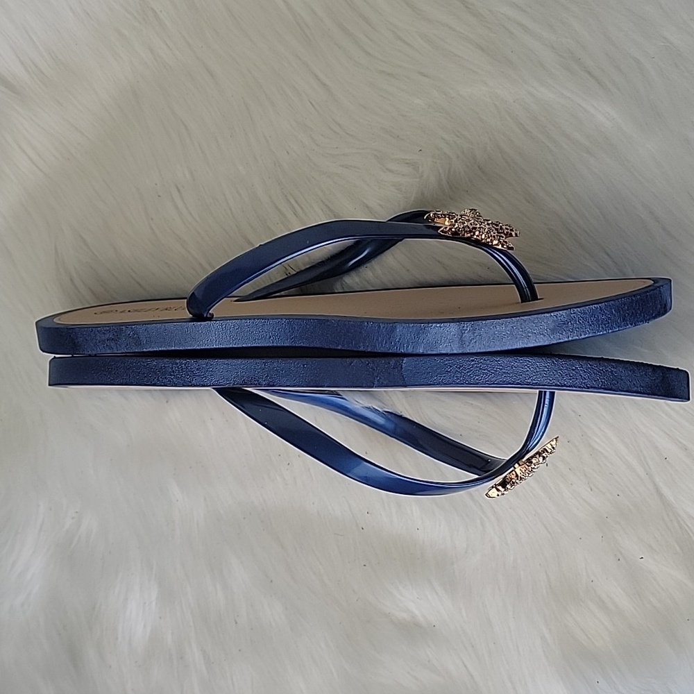 ASHLEY BLUE Blue Tan Gold Rhinestone Starfish Summer Beachy Rubber Thong Sandal - Picture 6 of 13